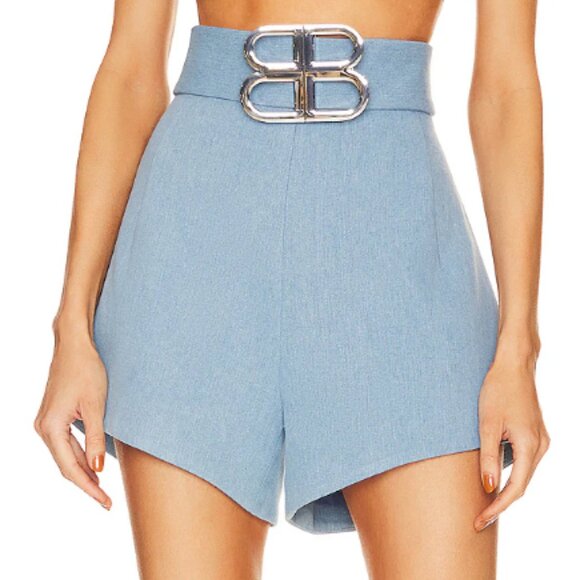 NWT Bronx & Banco x Revolve Capri Denim Logo Buckle Belted High Waist Shorts - Picture 4 of 5